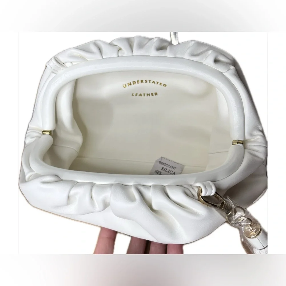 Elegant White Leather Tassel Clutch with Gold Chain